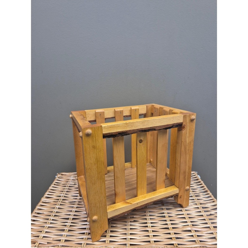 Vintage Rustic Wood Wastebasket Trash Can Natural Bark Edge Cabin Lodge Decor